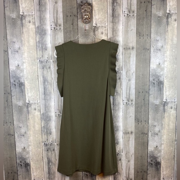 COS Knit Ruffle Sleeve A Line Dress in Army Olive Green Size Small. - Picture 2 of 9